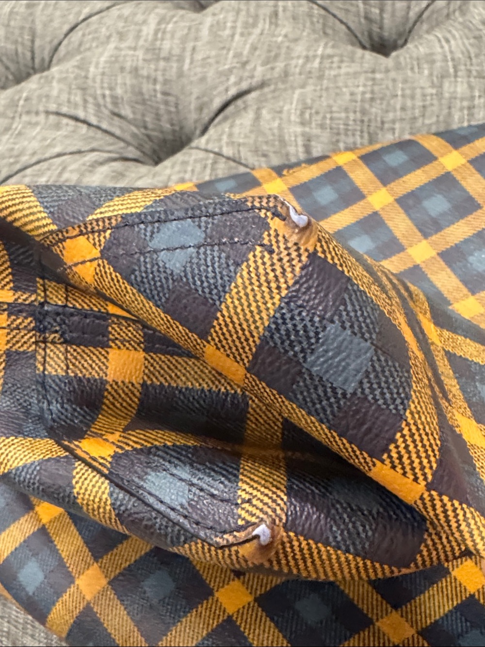 Coach Bag Reversible Plaid Checkered Yellow Blue City Tote with Removable Pouch - Picture 16 of 17